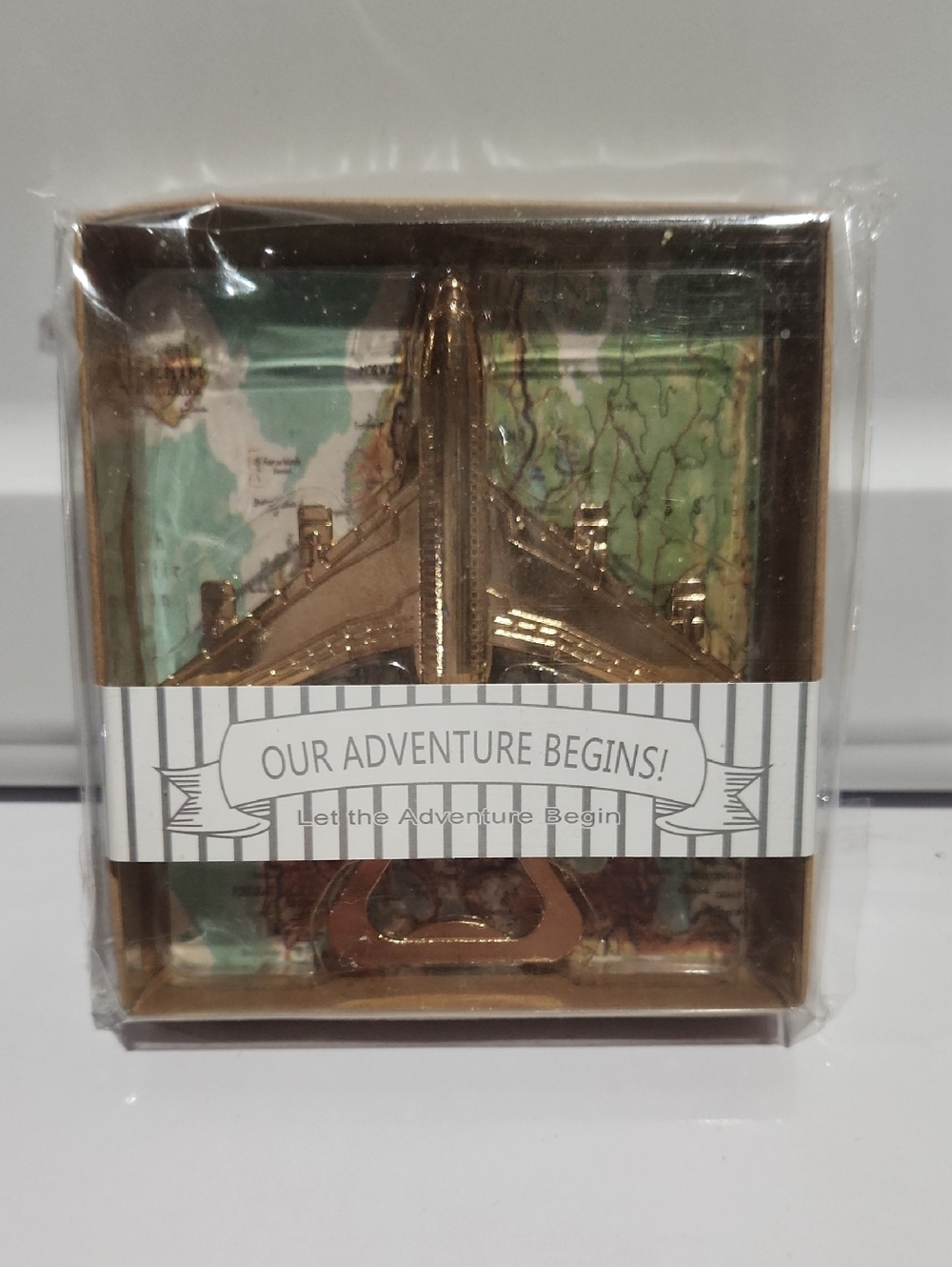 Our Adventure Begins Decorative Gold Plane Bottle Opener